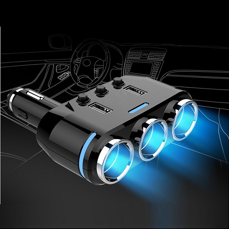 Bộ chia tẩu sạc trên xe hơi đa năng tích hợp 3 tẩu và 2 cổng USB sạc nhanh QC 3.0 thông minh, công suất lớn BC39