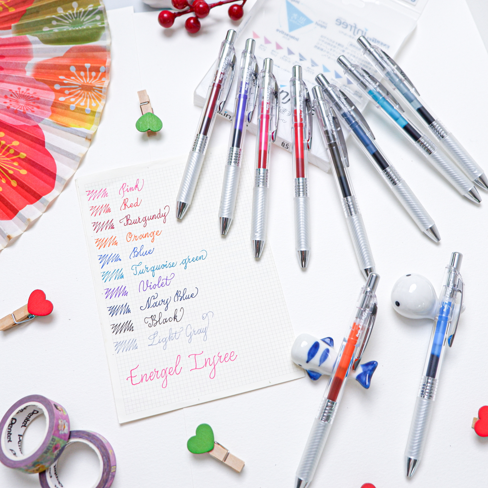 Set 10 Bút gel Pentel Energel Infree thân trong BLN75TL-10 (ngòi 0.5mm)| Bút Gel bấm thân trong| Màu sắc đa dạng