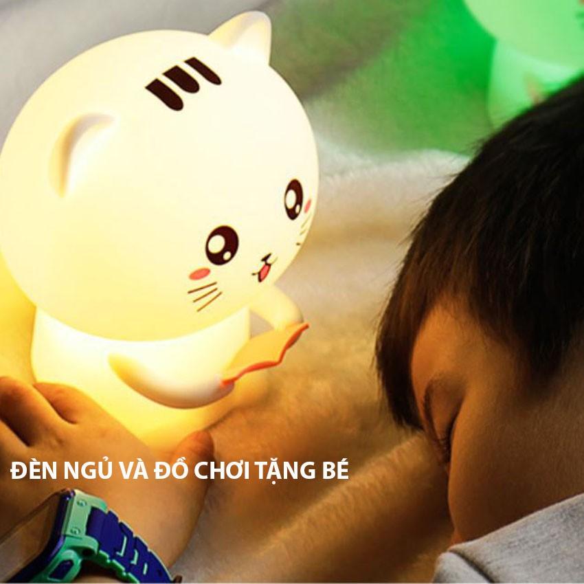 Đèn ngủ để bàn Led cảm biến đổi màu silicon hình Mèo Chăm Học cực hot Venado