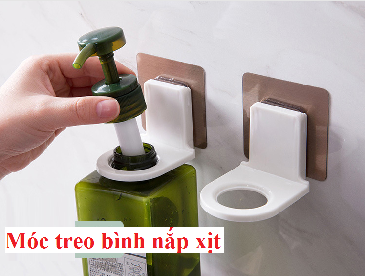 MÓC DÁN TƯỜNG TREO BÌNH NƯỚC RỬA TAY, DẦU GỘI, SỮA TẮM CÓ VÒI XỊT SIÊU CHẮC