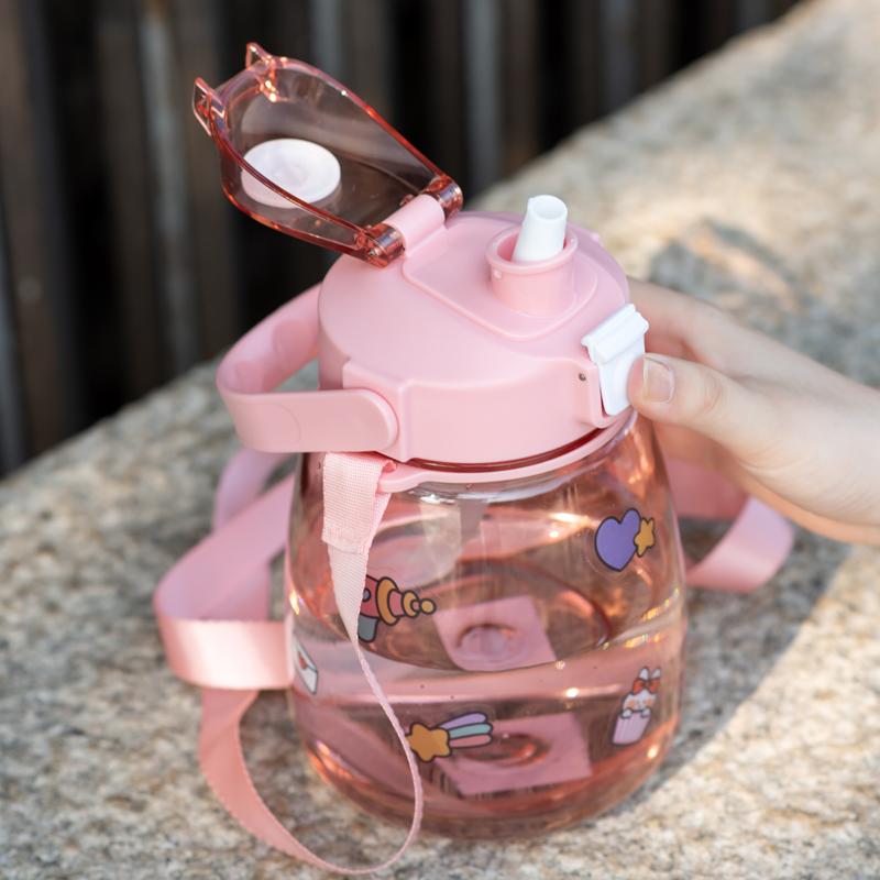 Mới Dung Lượng Cao Dễ Thương Nước Bằng Nhựa Có Ống Hút Dây Di Động Du Lịch Tumbler Bé Gái Con Kawaii Cốc Đồ Uống Cốc Không Chứa BPA miễn Phí