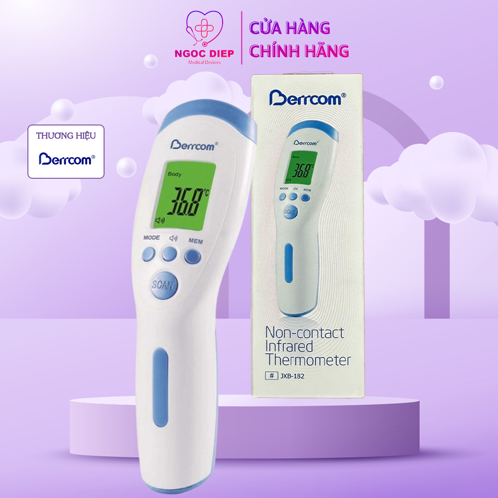 Nhiệt kế điện tử hồng ngoại BERRCOM JXB-182 - Súng bắn nhiệt độ đo trán - Hàng chính hãng