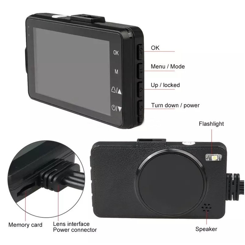 ROGTZ Camera Hành Trình Dành Cho Xe Máy Kèm 2 Camera Sau Chống Nước Cao Cấp MT208 - Hàng Nhập Khẩu