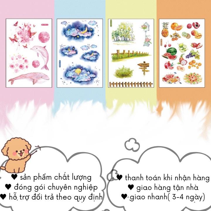 Sticker cute dán sổ laptop trang trí bullet journal vintage dễ thương set 6 tấm ST13