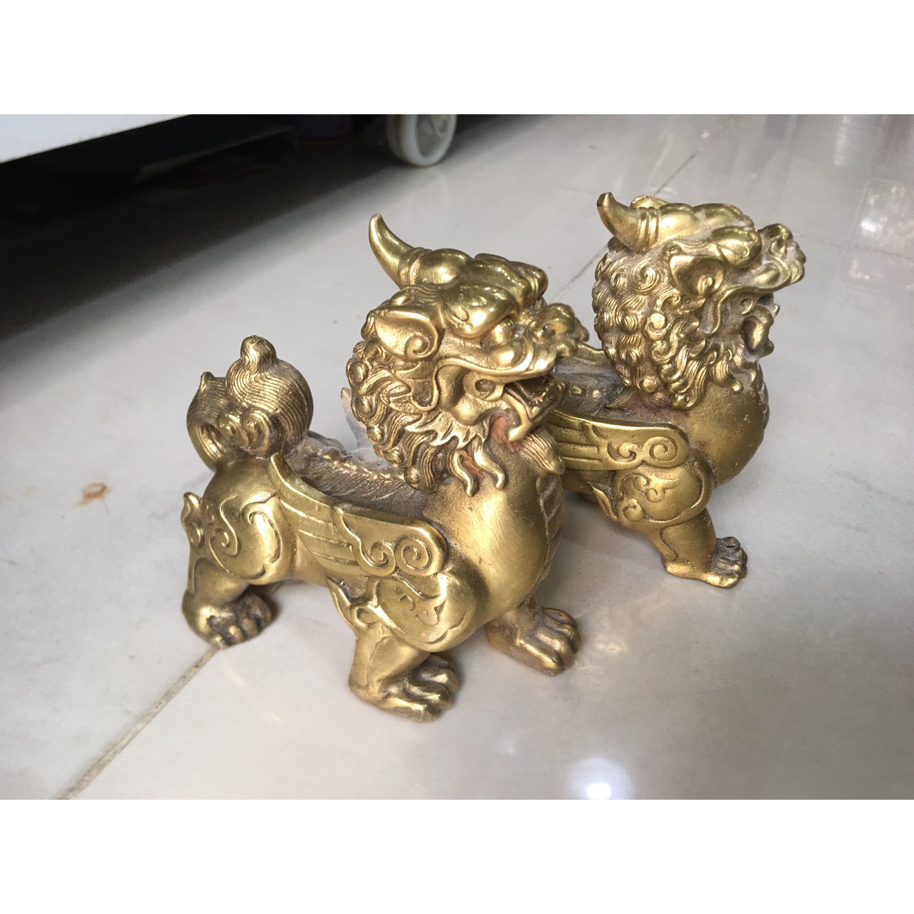 Cặp Tỳ Hưu Đúc Bằng Đồng Cao 10cm,Vật Phẩm Phong Thủy