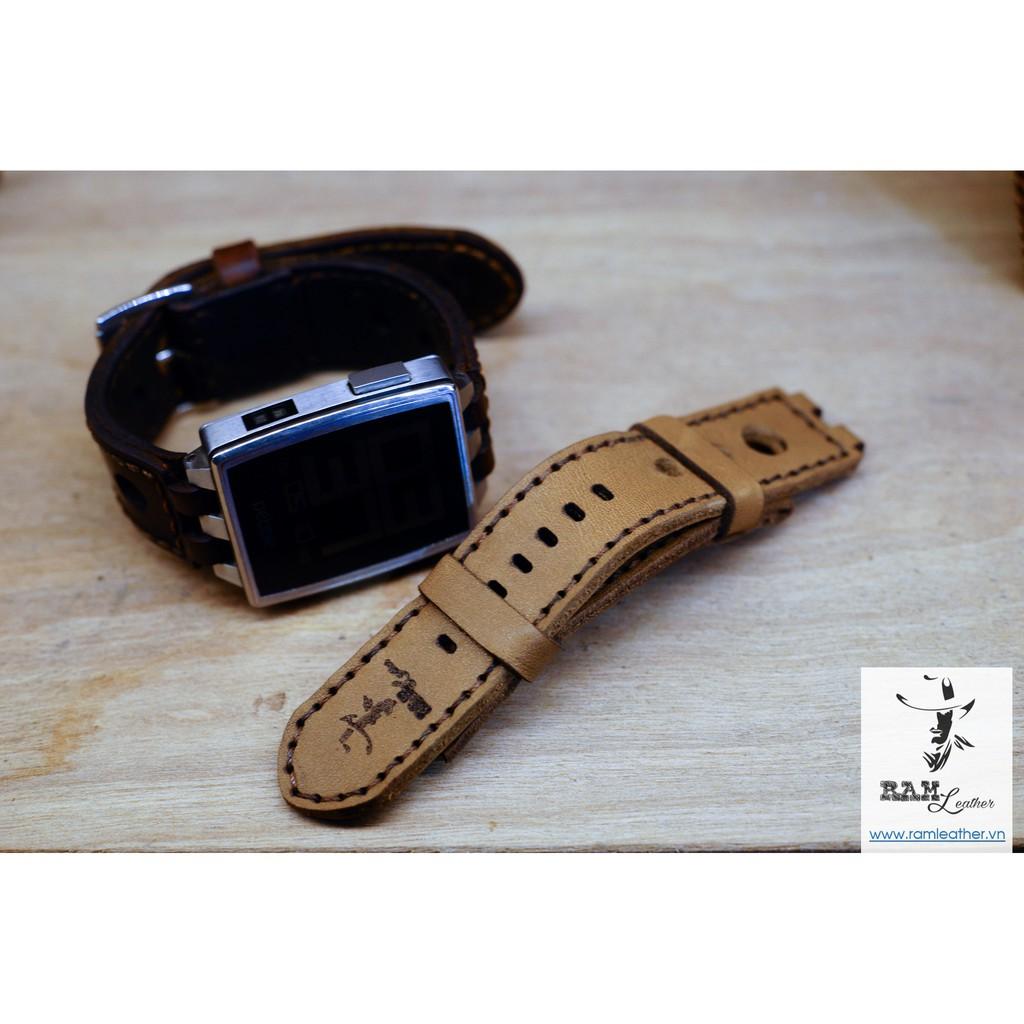 DÂY ĐỒNG HỒ PEBBLE STEEL DA BÒ THẬT RAM LEATHER - HÀNG CHÍNH HÃNG