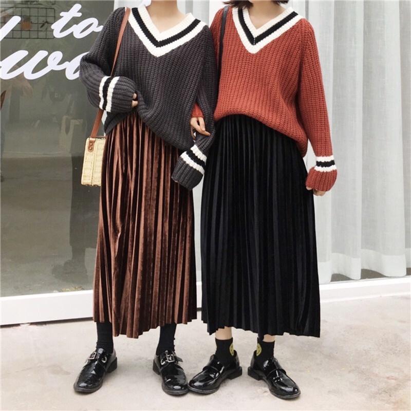 Chân Váy Nhung Dáng Dài Xếp Ly Kèm Đai Dễ Thương Cao Cấp Loại 1 Thời Trang Nữ CV05