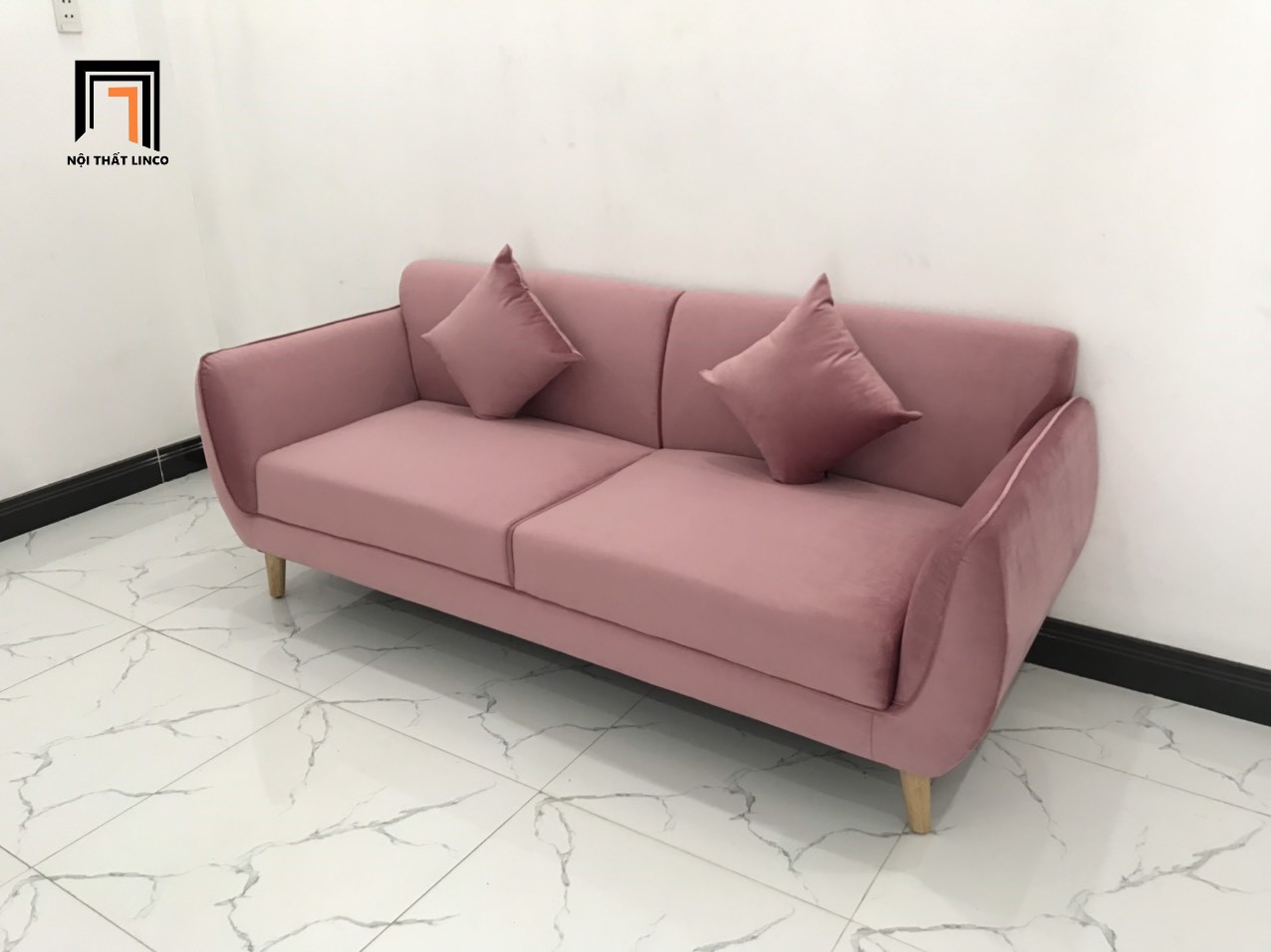 Ghế sofa băng dài CV hồng cánh sen vải nhung nhiều kích cỡ