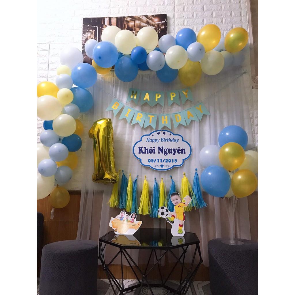 Combo bong bóng trang trí sinh nhật happy birthday màu xanh pastel, tặng đủ đồ phụ kiện trang trí CB07