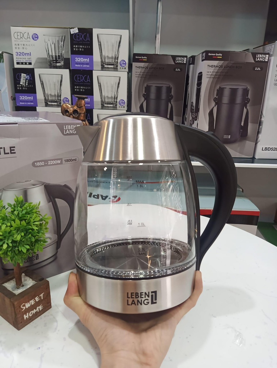 Ấm Siêu Tốc Thuỷ Tinh Lebenlang 1.8L LBWE2626 - LBLB2828 Kèm Lõi Lọc Inox - Hàng Chính Hãng