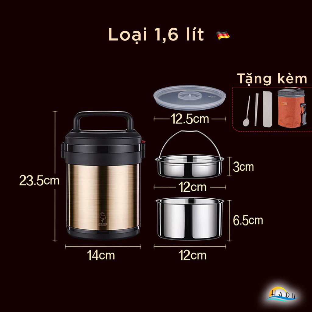 Hộp Đựng Cơm Giữ Nhiệt Inox 304 Văn Phòng 2 Tầng 1600ml 2000ml Cao Cấp Đạt Chất Lượng Đức SSGP