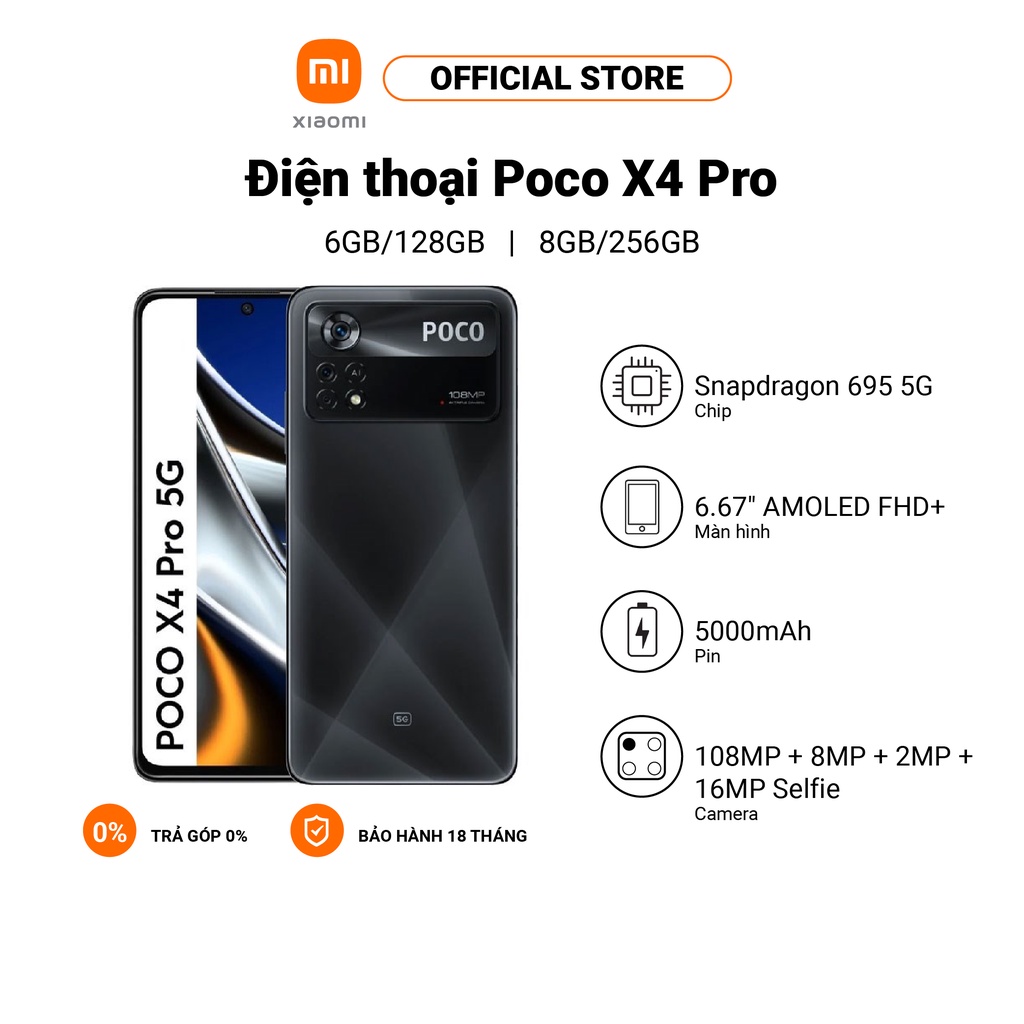 Điện thoại Xiaomi POCO X4 Pro 5G 6+128GB/8+256GB | Snapdragon 695G | Sạc nhanh 67W - Hàng chính hãng