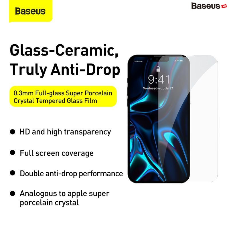 Kính cường lực CY-YMS Baseus 0.3mm Full-screen and Full-glass Super porcelain crystal Tempered Glass Film For iP 13 - hàng chính hãng