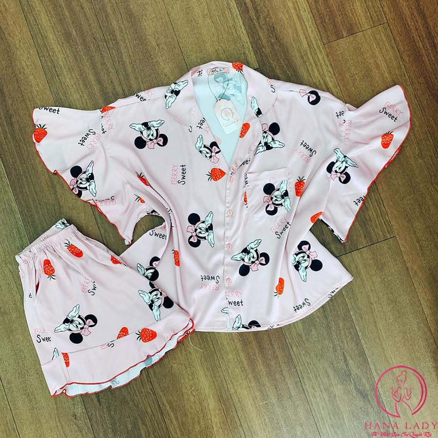 Đồ ngủ pijama lụa nữ họa tiết hoạt hình cánh tiên cao cấp PJ434