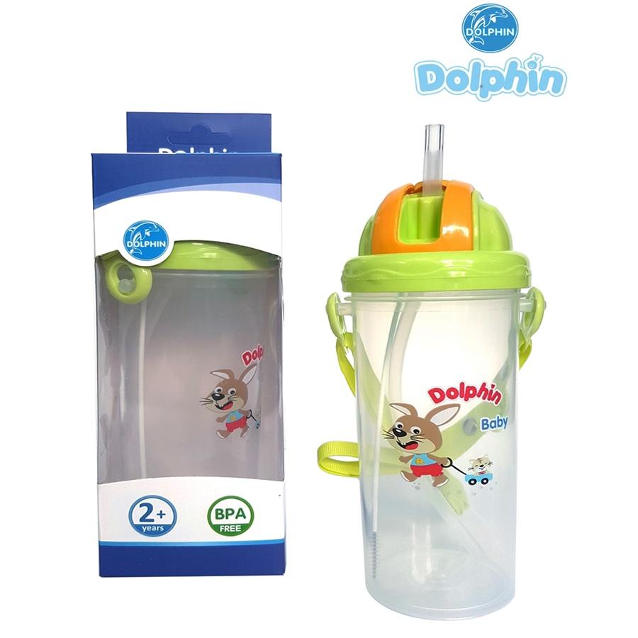 Bình uống nước học sinh PP Dolphin, có ống hút Silicone 450ml - DP024