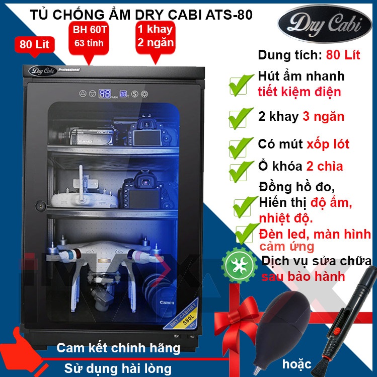 TỦ CHỐNG ẨM DRY CABINET ATS-80, 80 LIT, ĐÈN LED, MÀN HÌNH CẢM ỨNG - HÀNG CHÍNH HÃNG