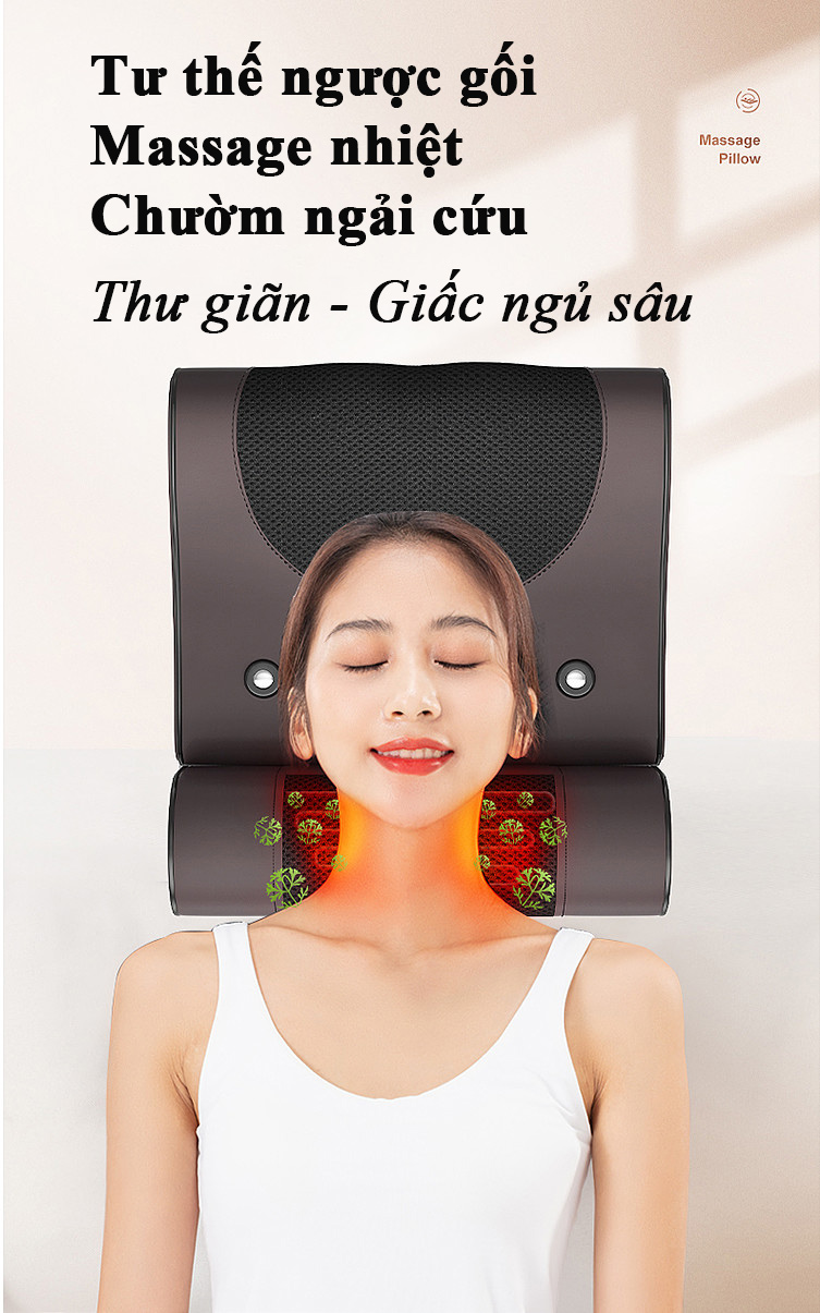 Gối massage kiêm tựa lưng massage phiên bản nâng cấp tích hợp nhiệt hồng ngoại cùng điều kiển cầm tay tiện lợi Hàng Chính Hãng