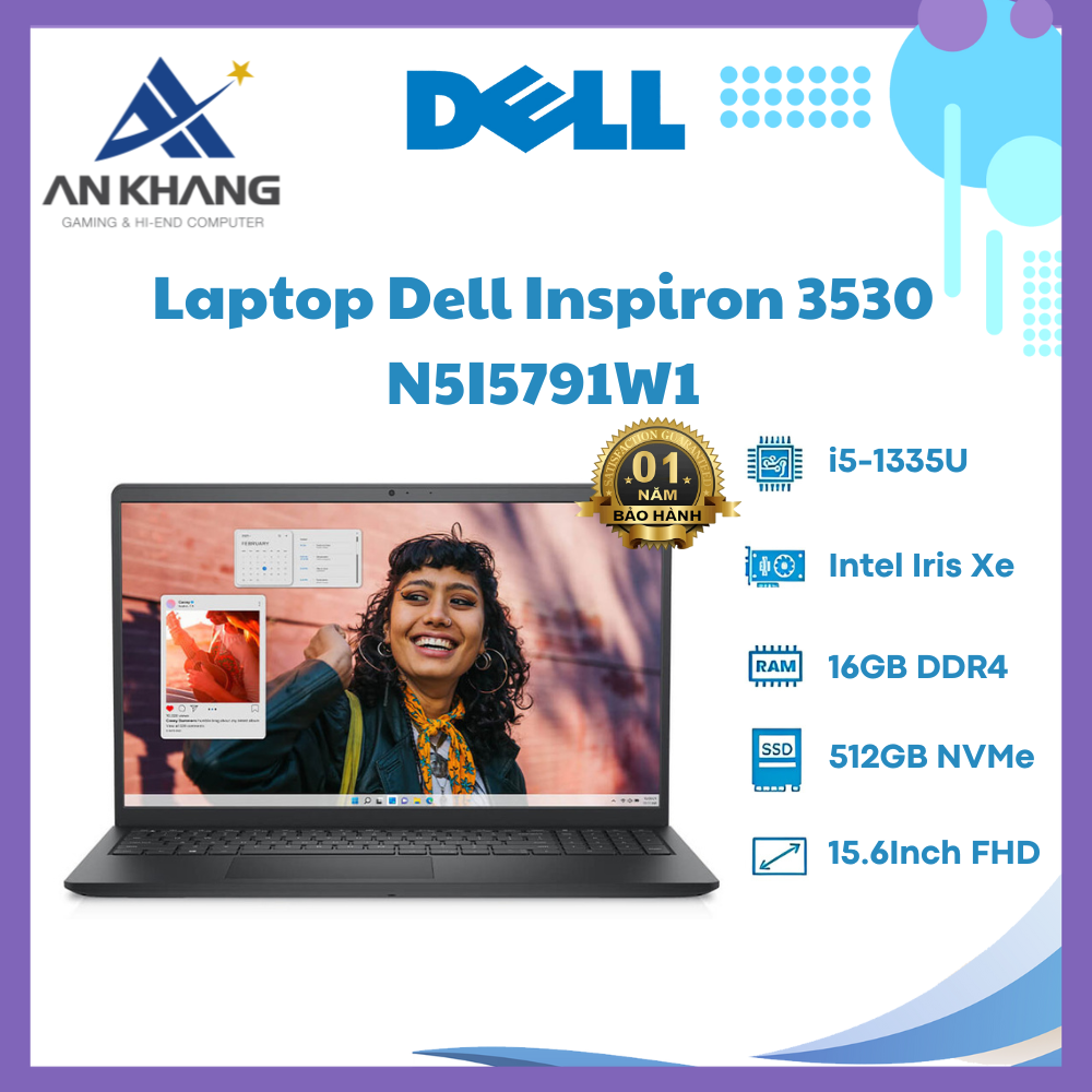 Laptop Dell Inspiron 3530 N5I5791W1 (Core i5-1335U | 16GB | 512GB | 15.6 inch FHD 120Hz | Win 11 | Office | Đen) - Hàng Chính Hãng - Bảo Hành 12 Tháng Tại Dell Việt Nam