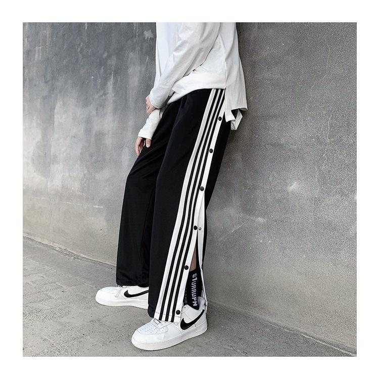 Quần jogger nam thể thao form rộng ulzzang hàn quốc, quần jogger nam 3 sọc viền cúc ống xẻ thời trang đường phố
