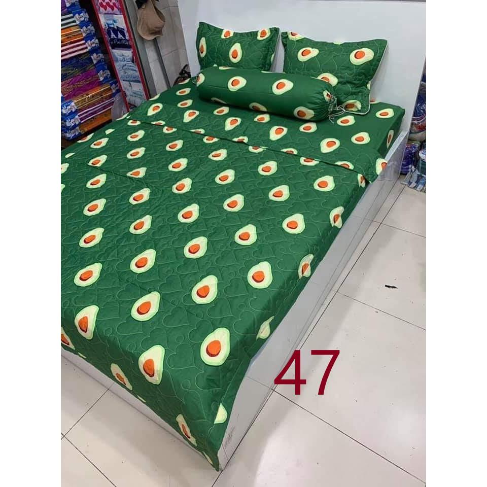Trọn Bộ Chăn Ga Vỏ Gối 5 Món Mẫu Trái Bơ Xanh