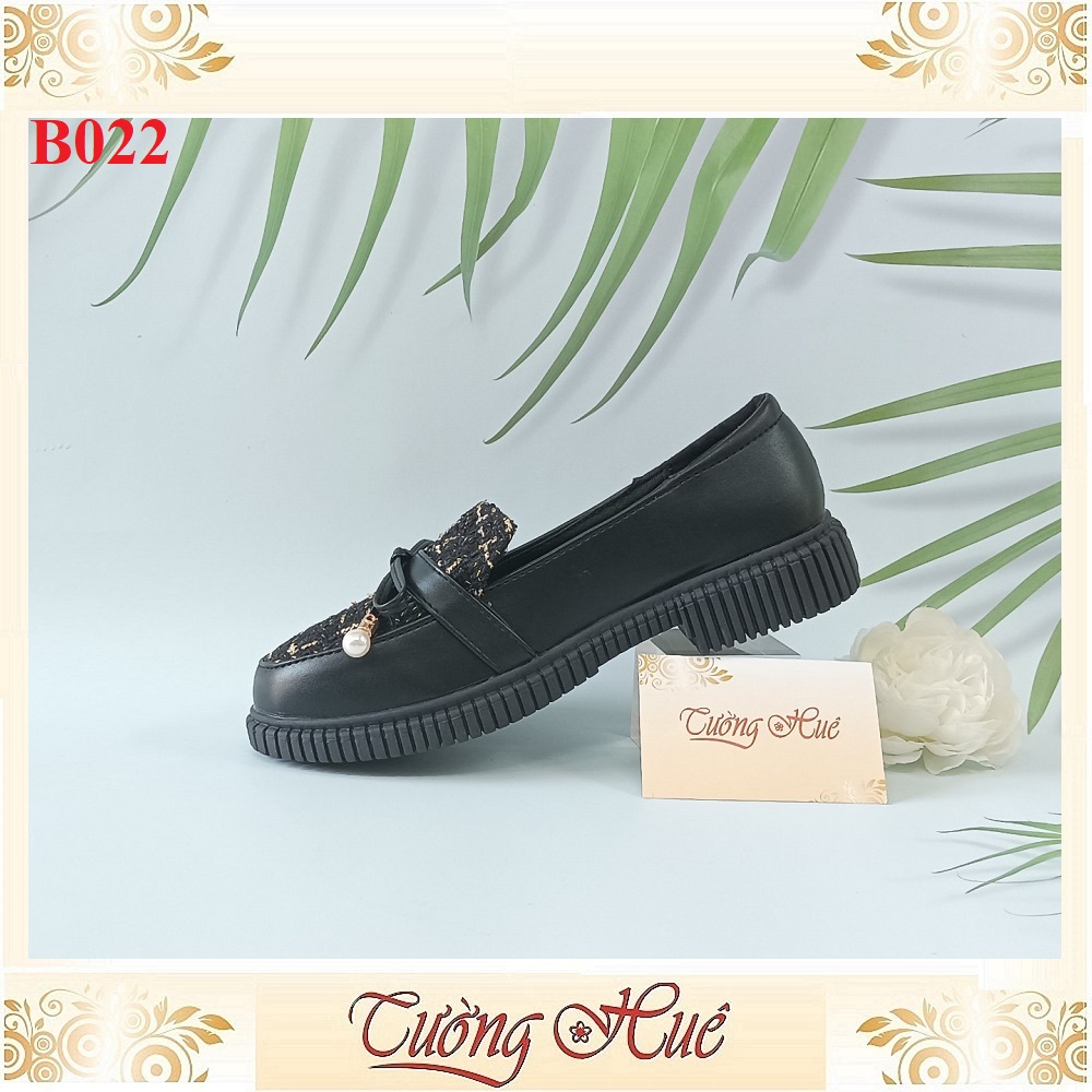 Giày Búp Bê Mũi Tròn Nữ Phối Nơ Gót Vuông Cao 3CM - Hàng Quảng Châu