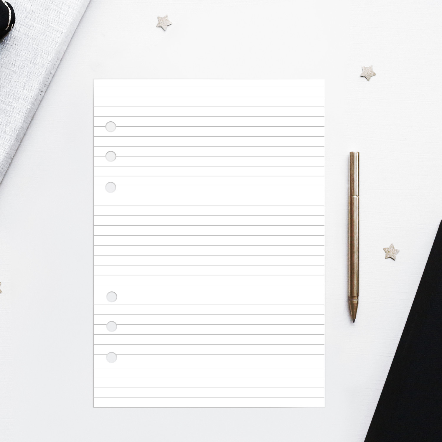 Giấy  Ruột refill sổ còng 6 lỗ A5 cơ bản chấm bi, kẻ dòng, caro, trắng trơn 60 tờ, định lượng 100gsm của Self Planner – Kẻ dòng