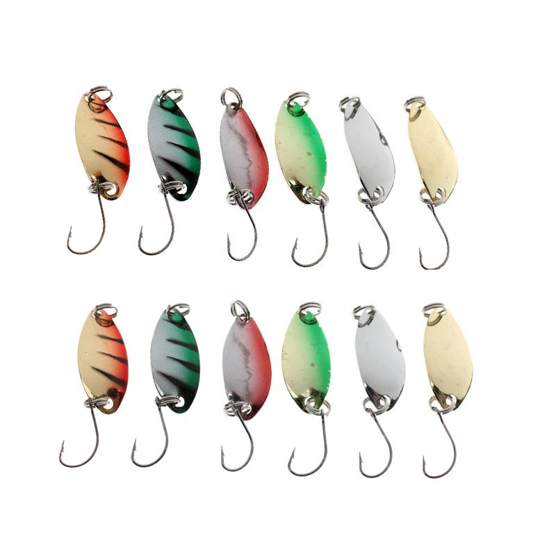 12pcs/Lot Paillette Fishing Lure Hard Bait Spoon Sequins Metal Lures with Barbed Hooks