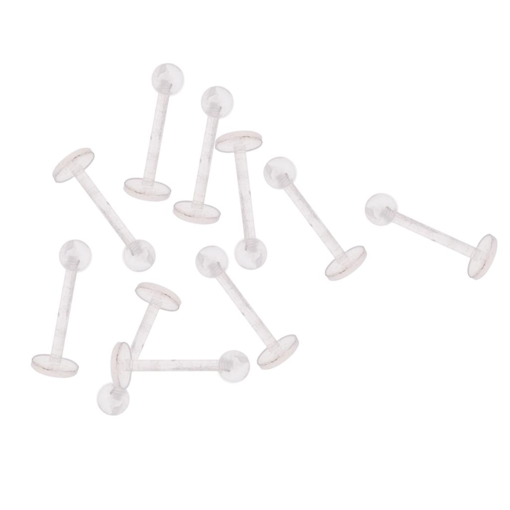 10PCS Transparent Acrylic Bar Labret Lip Tongue Rings Piercing Jewelry Stud