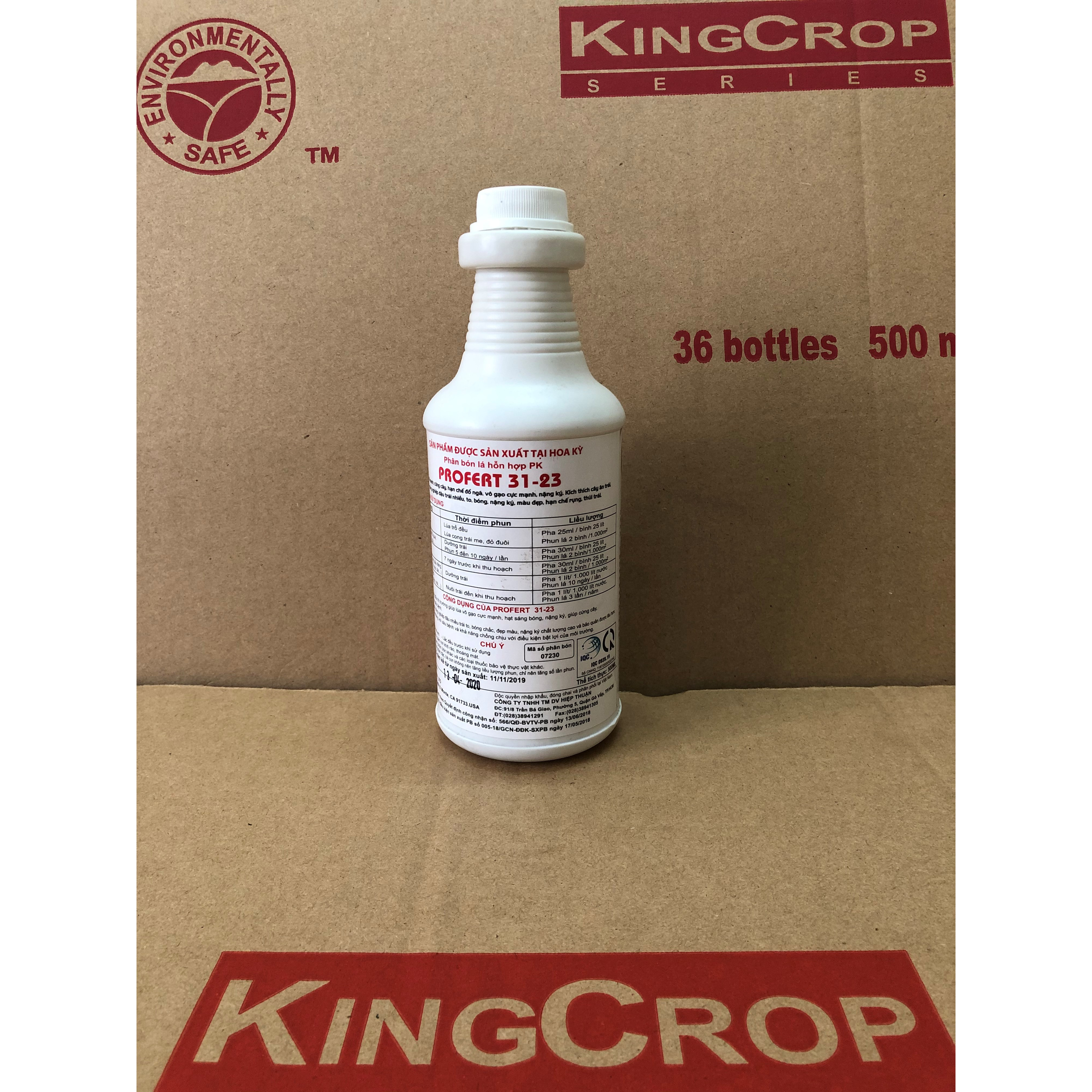 Phân Bón Lá Hổn Hợp Hữu Cơ Sinh Học PK Profert 31-23 KingCrop, Sử Dụng Thổ, Thủy Canh, Tưới Nhỏ Giọt, Chuyên Trồng Rau Sạch, 500 ml