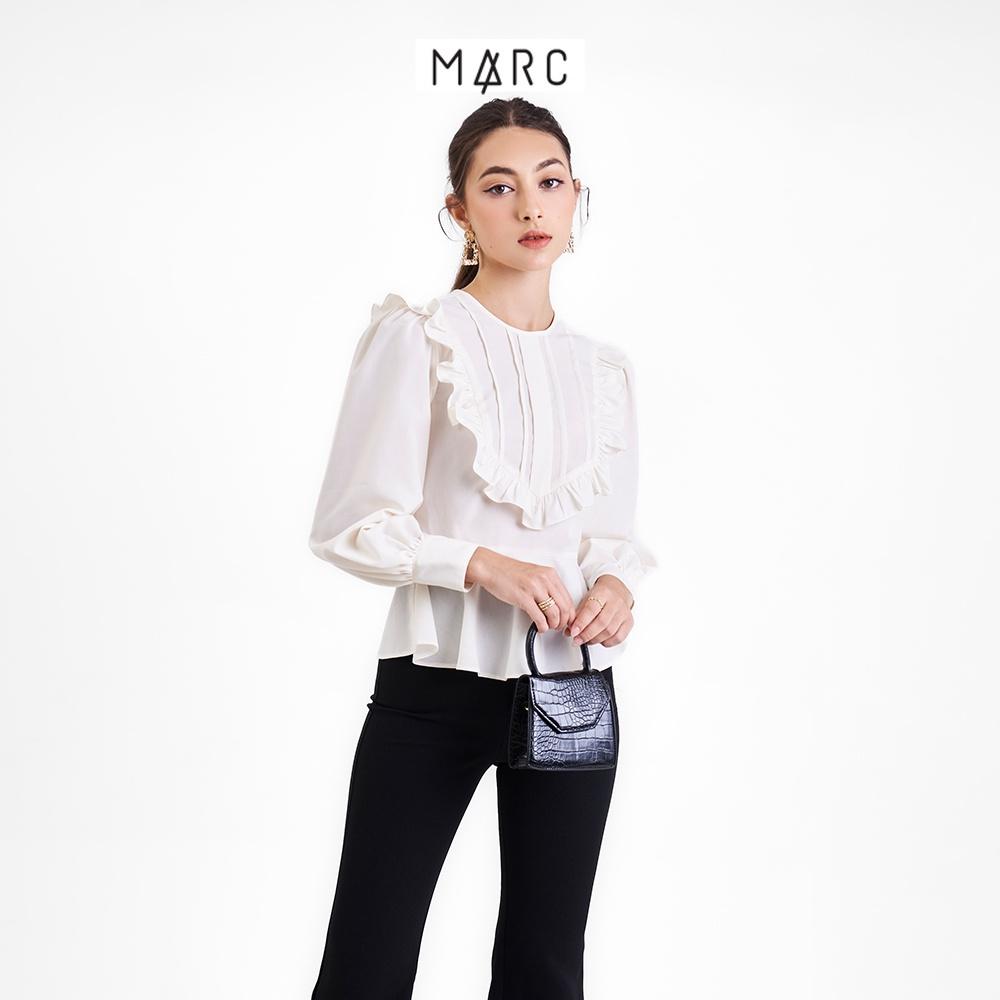 Áo kiểu nữ MARC FASHION tay dài xếp li ngực cổ phối bèo TRSH090622