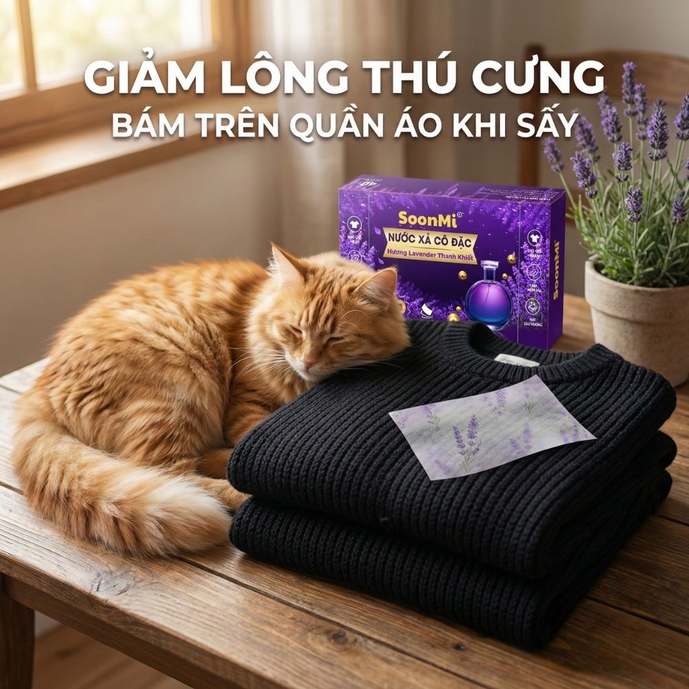 Nước xả cô đặc - Giấy Thơm Quần Áo SoonMi Hương Lavender - Nước Xả Cô Đặc Cho Máy Sấy (Hộp 40 Tờ) - hàng chính hãng