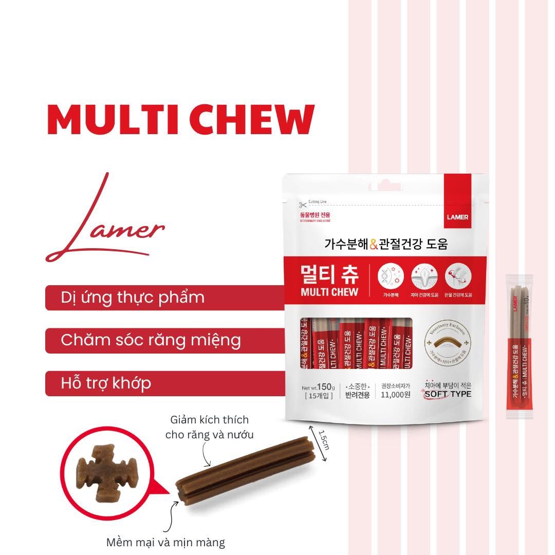 THANH NHAI CHO CHÓ LAMER MULTI CHEW ĐA CHỨC NĂNG GIẢM KÍCH THÍCH CHO RĂNG VÀ NƯỚU 150G | 15 THANH