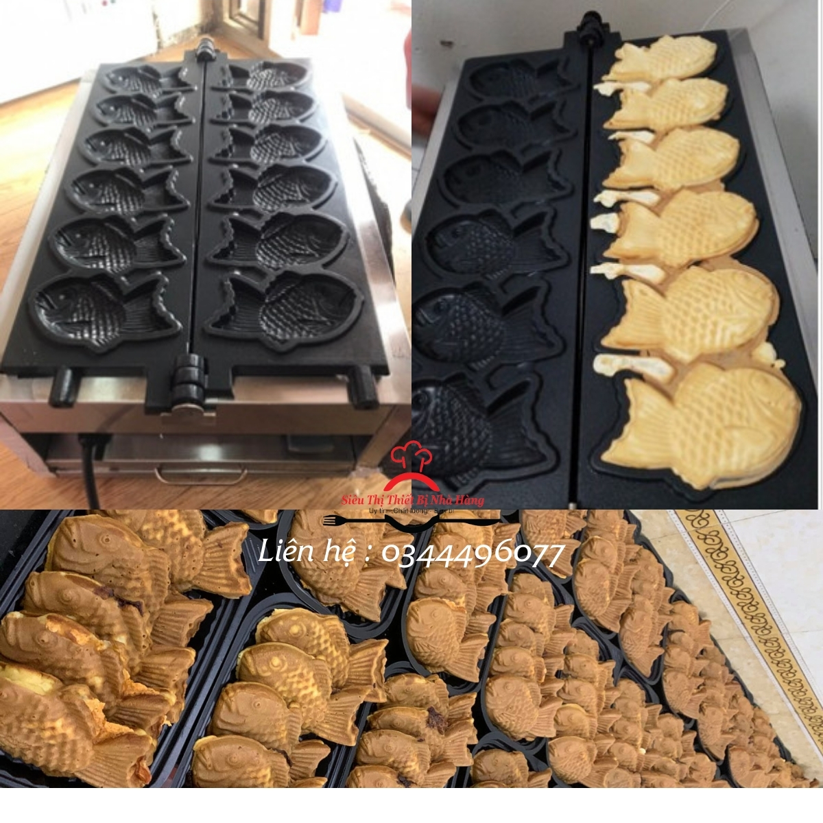 Máy làm bánh cá Nhật Bản TAIYAKI, Máy làm bánh hình con cá 6 con chất lượng