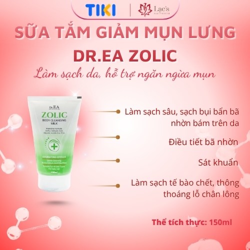Sữa Tắm Giảm Mụn Lưng, Kháng Khuẩn, Tẩy Da Chết, Kiềm Dầu Dr.EA ZOLIC Body Cleansing Milk 150ml