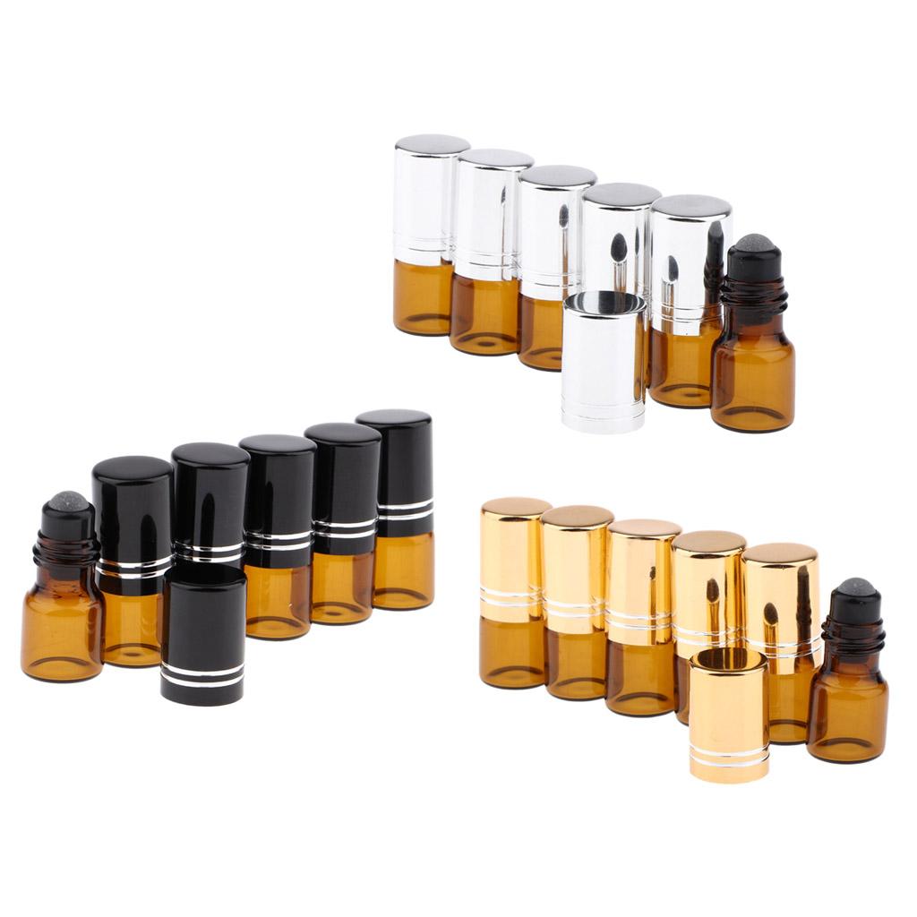 6x 2mL Empty Roller Bottle w/ Glass Ball for Essential Oils