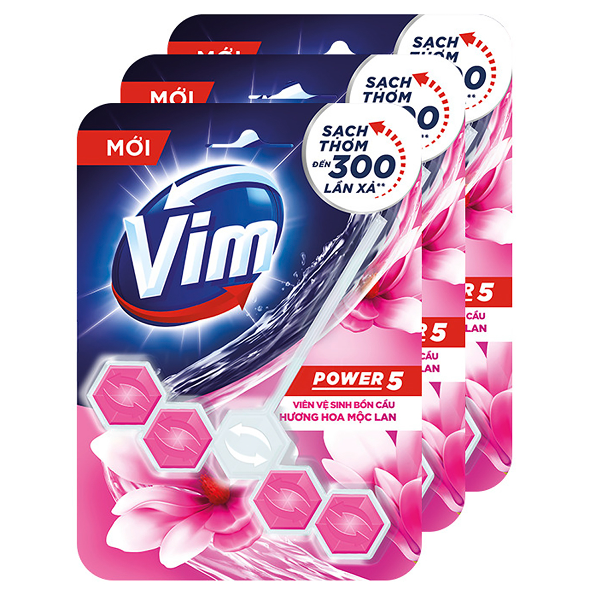 Combo 3 Viên vệ sinh bồn cầu Vim Power5  Hương Hoa Mộc Lan (55g/viên)