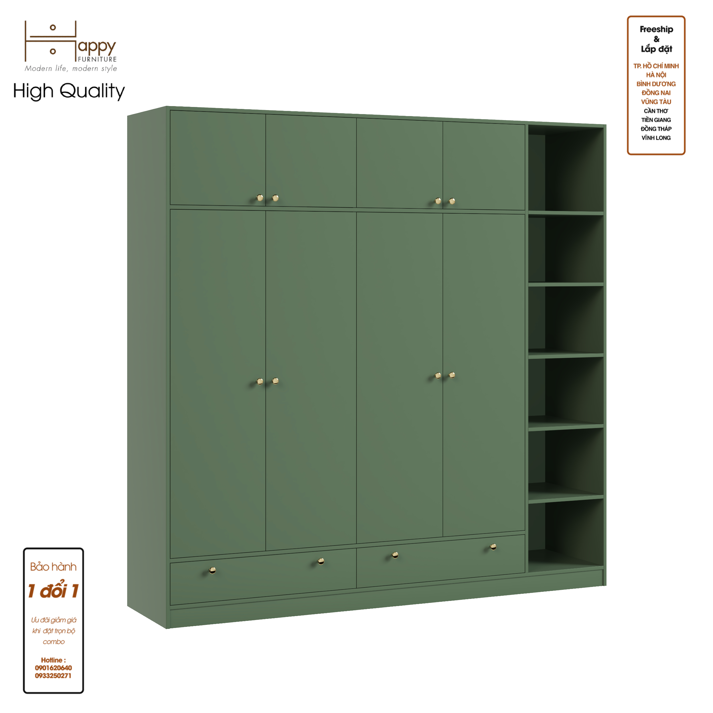 [Happy Home Furniture] ELEGANT, Tủ quần áo 4 cửa mở 2m2x2m2 , 220cm x 54cm x 220cm ( DxRxC), TCM_045