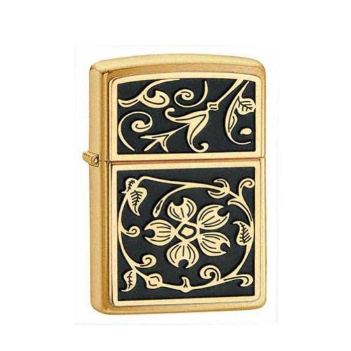 Bật Lửa Zippo Gold Floral Flush Emblem Brushed Brass Chính Hãng Usa