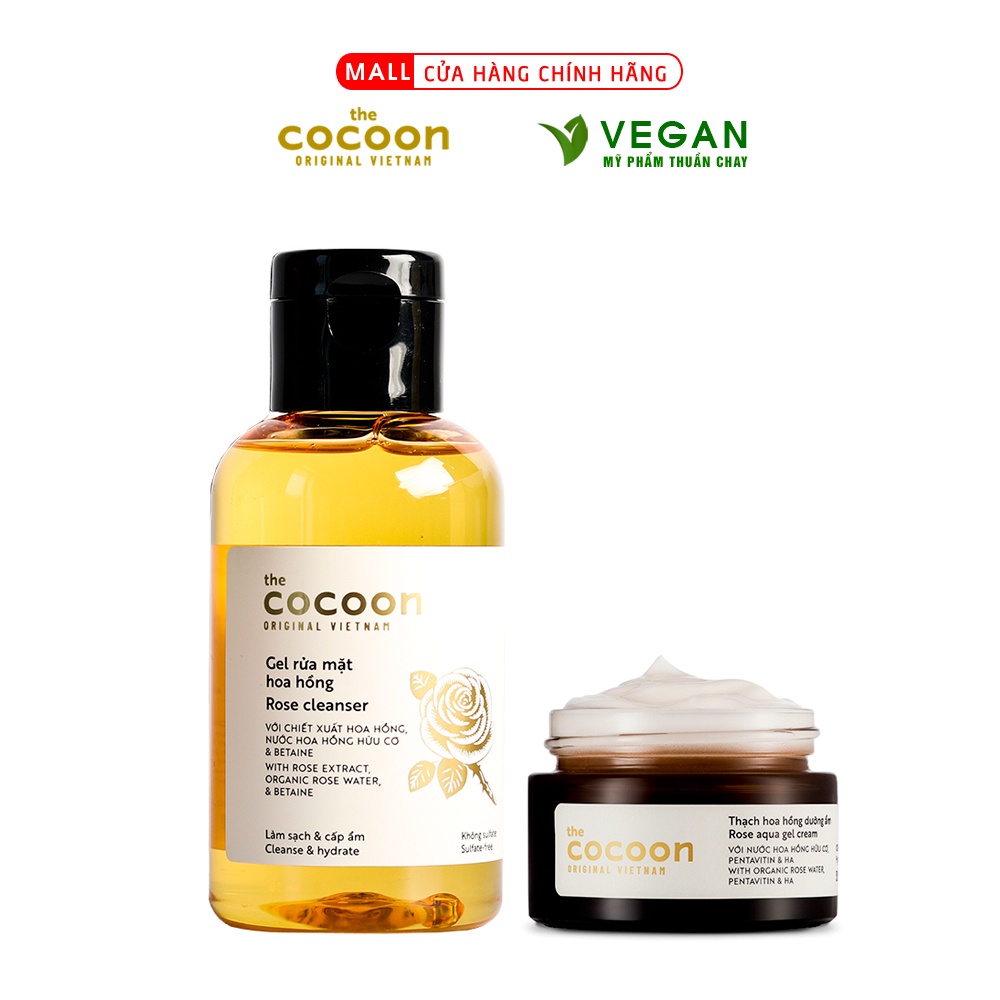 Combo Gel rửa mặt hoa hồng Cocoon 140ml + Thạch hoa hồng Cocoon 30ml khóa ẩm 24h