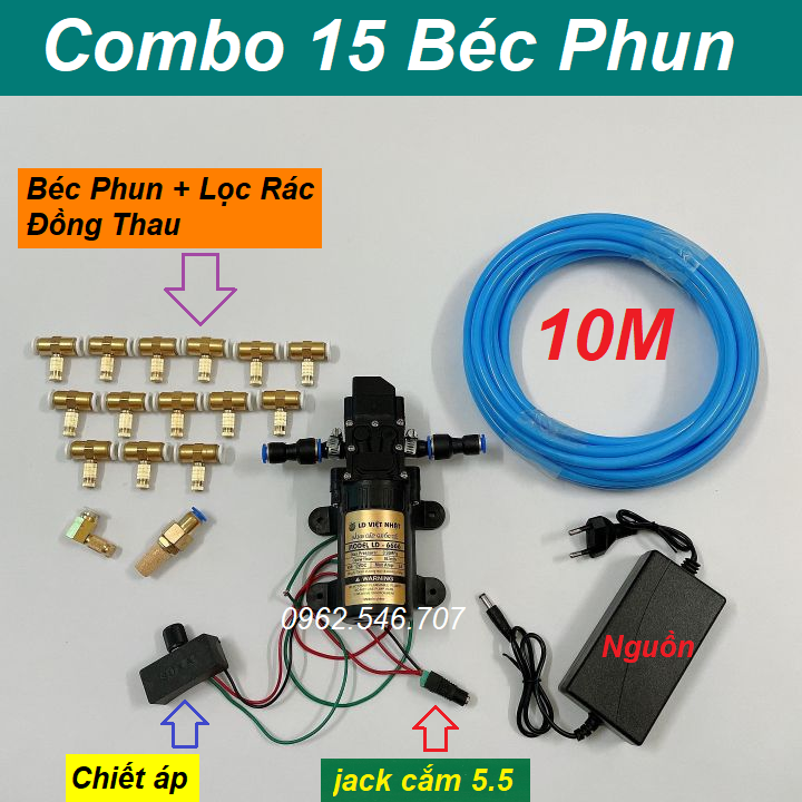 Combo máy bơm phun sương 12v áp lực cao - máy bơm nước mini 12v làm mát không khí - bơm nước việt nhật tăng áp mini