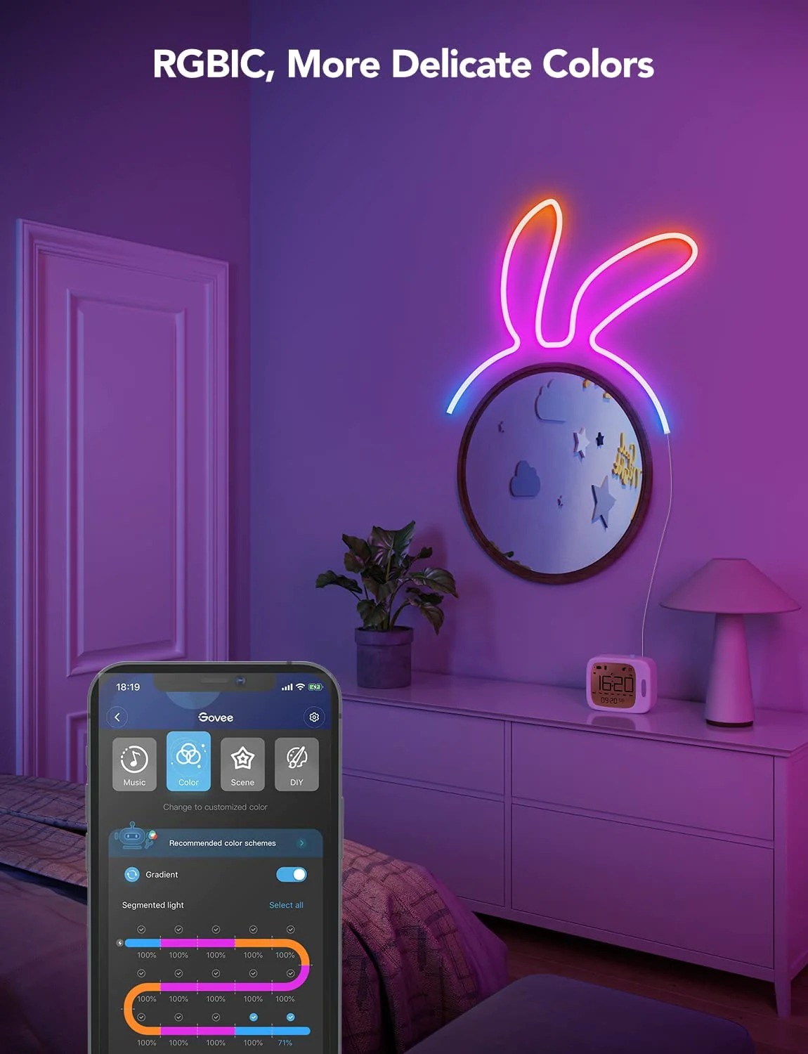 Dây đèn LED RGB Govee Neon LED Strip Light 3M H61A0 | Đèn DIY trang trí, chống thấm nước, công nghệ RGBIC 16 triệu màu, 64 chế độ tự động| Hàng chính hãng