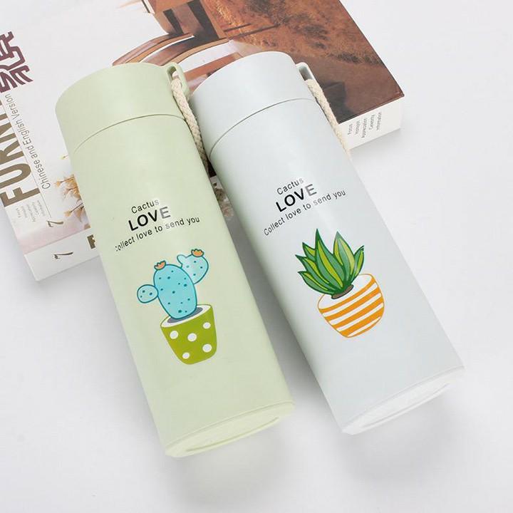 Bình nước in hình xương rồng nhiều màu 400ml cute