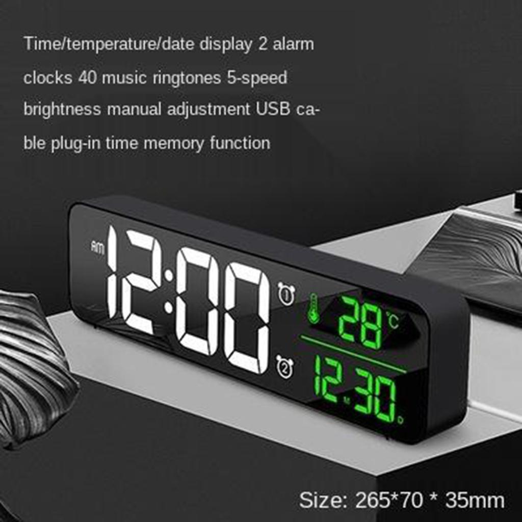 2pc Alarm Clock LED Display Mirror Bedside Clock Office Bedroom Table Decor