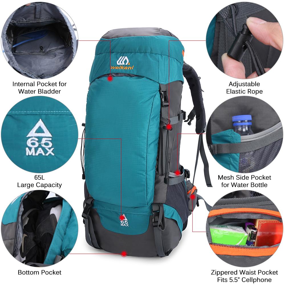 Ba lô đi bộ đường dài 65L bằng vải nylon chất lượng cao Không thấm nước