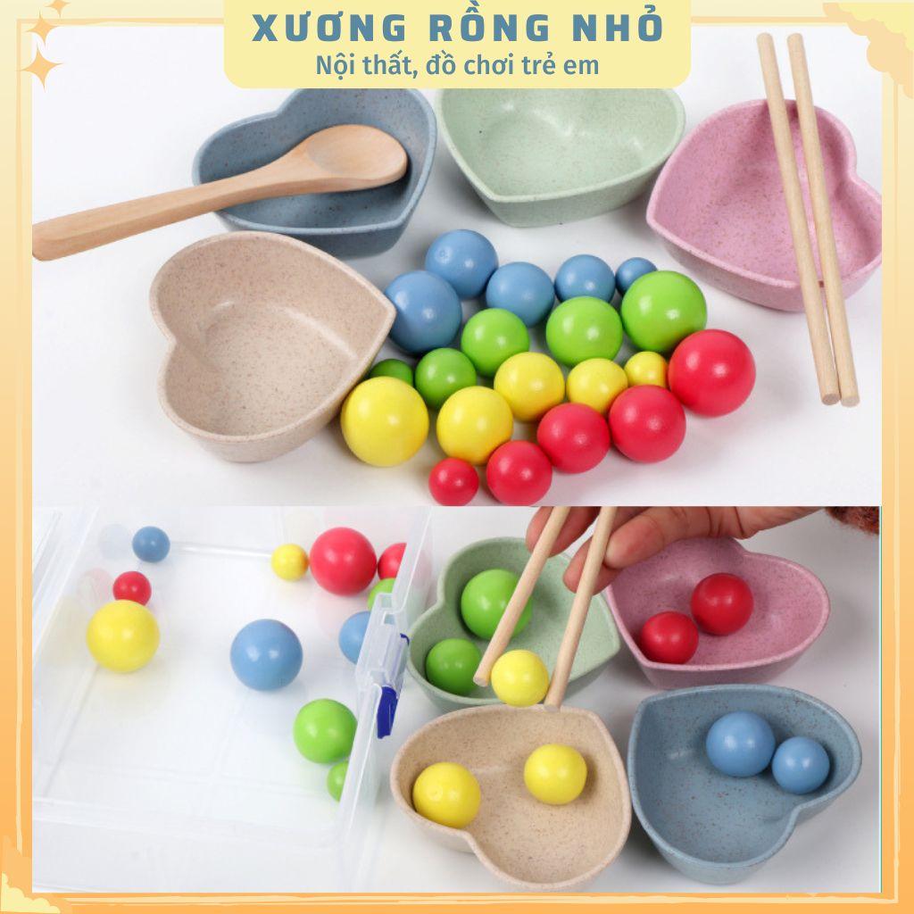 Đồ Chơi Gắp Bi Gỗ - Giáo Cụ Montessori Luyện Vận Động Tinh, Sự Khéo Léo, Tập Trung Cho Bé