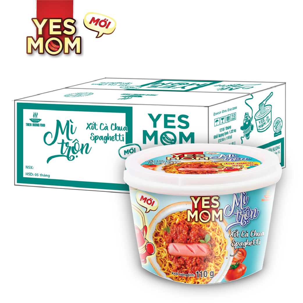 Thùng 12 tô Mì Tô Trộn Xốt Cà Chua Spaghetti Yes Mom 110gr/ Tô