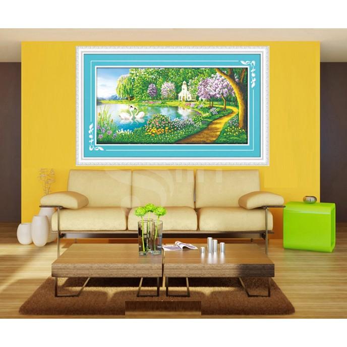 Tranh đính đá phong cảnh làng quê - 112 x 60 cm - tự đính