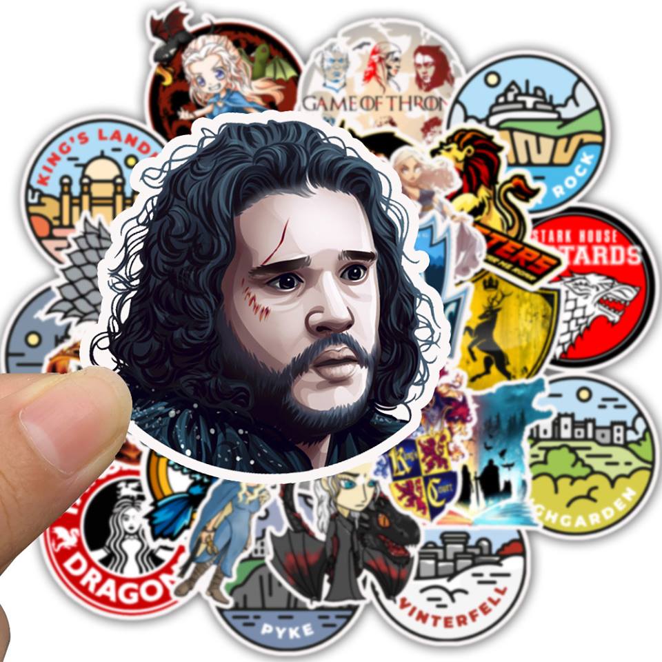 Bộ 50 Sticker Games of Thrones dán Macbook, Vali, Mũ bảo hiểm, Điện thoại, Laptop