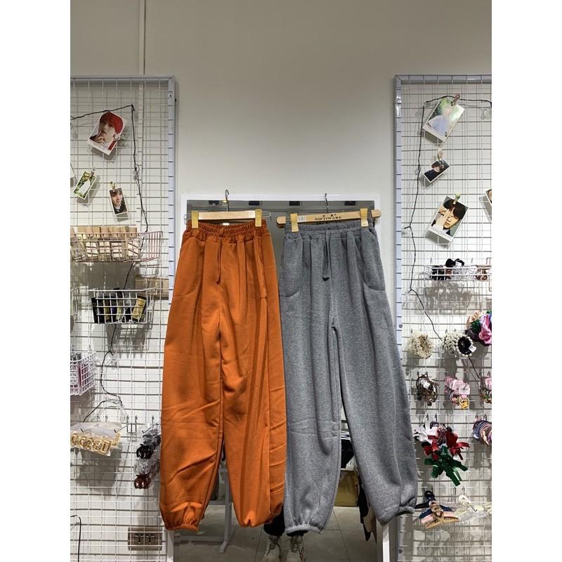 Quần jogger nam nữ đen ghi xanh nỉ bông trơn form rộng ống suông cạp chun thể thao Hàn Quốc