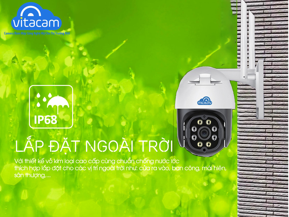 Camera 3MP Wifi IP Ngoài Trời Vitacam DZ3000 PTZ thẻ lưu trữ 32G xoay 355 độ, 3.0 Mpx 1296P hình ảnh ULTRA HD siêu nét-Hàng Chính Hãng